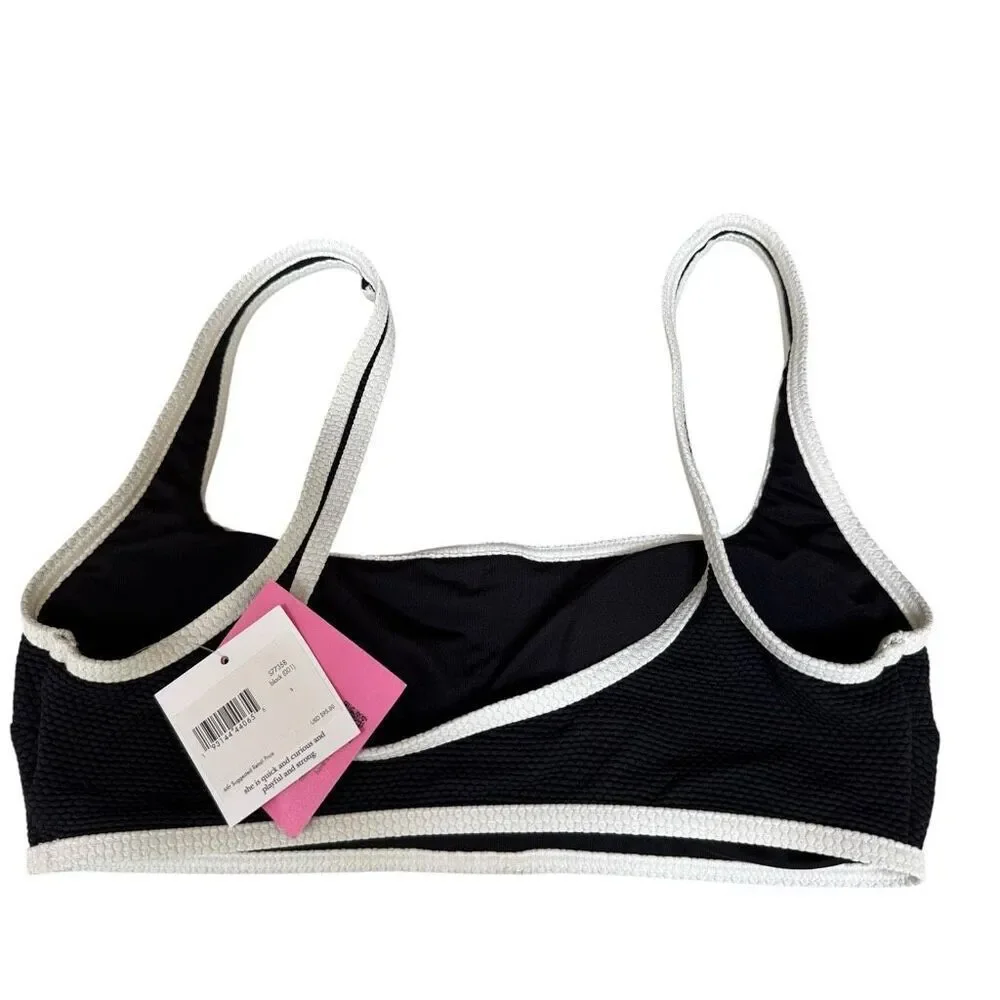 Kate Spade New York Pique Texture Contrast Square Neck Bralette swim top S NWT